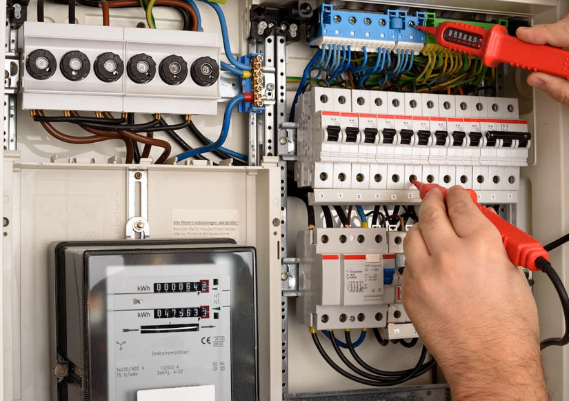 Elektriker bei der Sicherungskasten-Installation